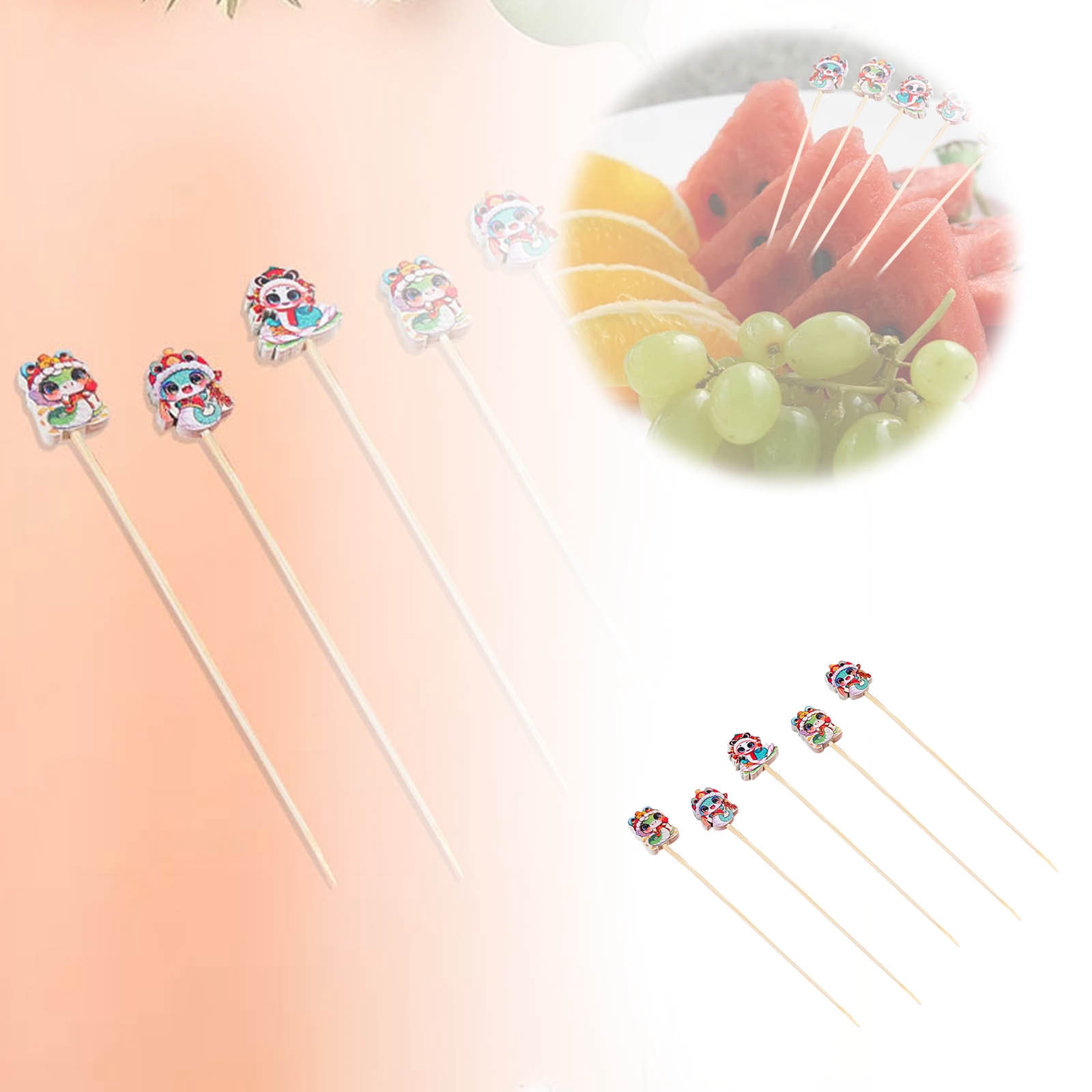 thumbnail image 2 of Palillos de cóctel para el Año Nuevo Chino - 100PCS Palillos de madera - para frutas/postres/bebidas, decoración festiva, artículos para fiestas, 2 of 2